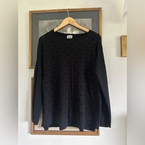 PLANET BY LAUREN One Size SweaterHoley Distressed Lightweight in Black